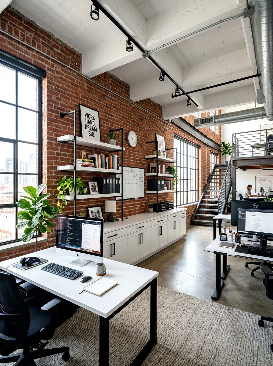 Industrial White Office With Metal Accents - 30 white office built in ideas