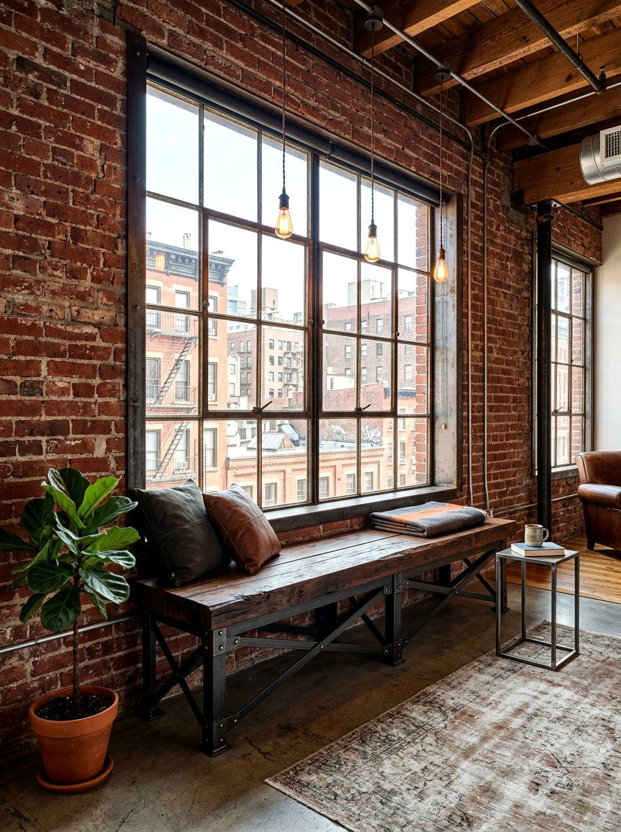 Industrial Window Seat - 30 bay window seating ideas