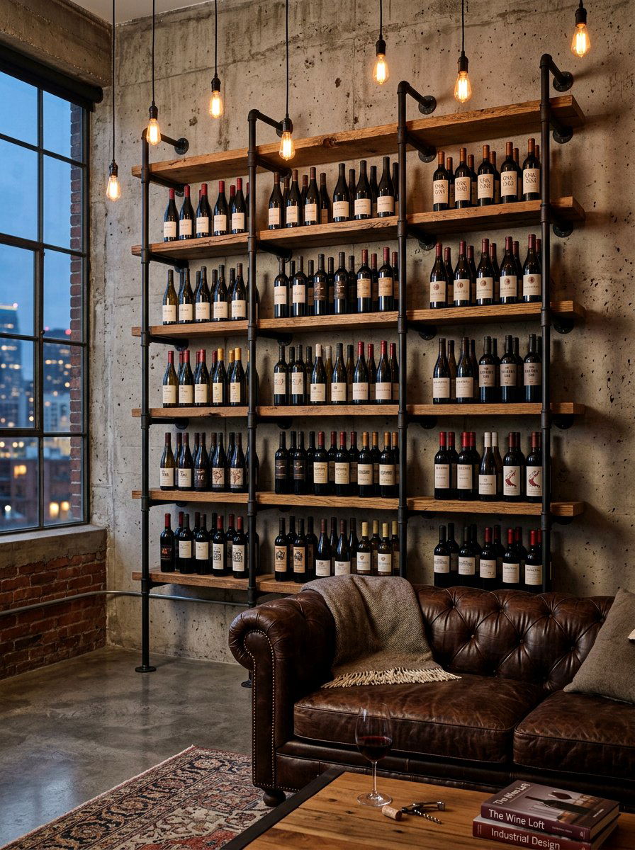 Industrial Wine Pipe Rack - 30 wine wall display ideas