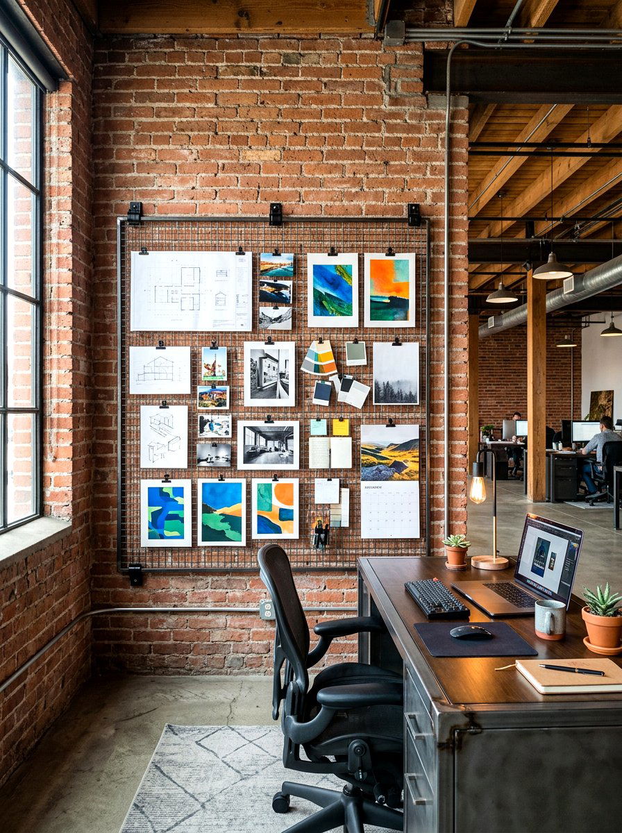 Industrial Wire Mesh Grid - 30 art wall office ideas