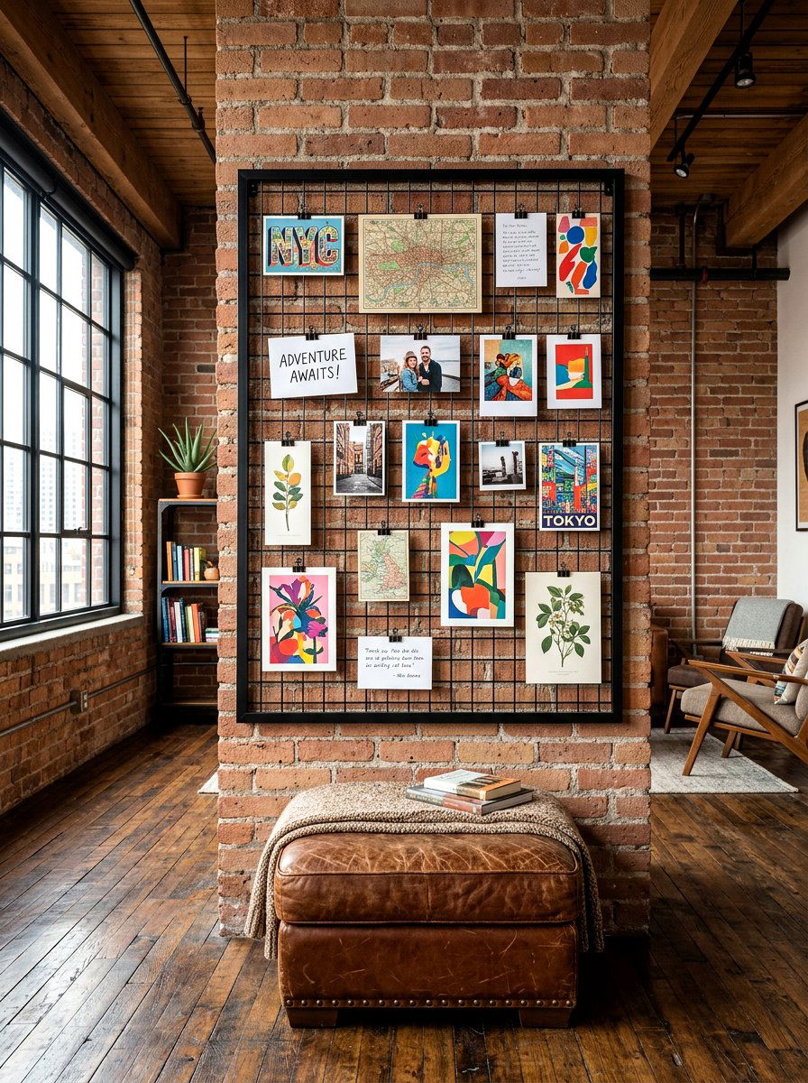 Industrial Wire Postcard Grid - 30 postcard wall decor ideas