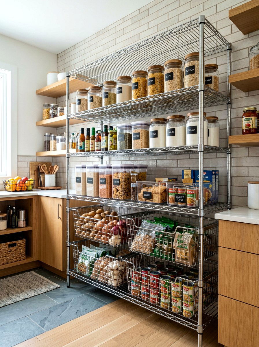 Industrial Wire Shelving Unit - 30 freestanding kitchen cabinet ideas
