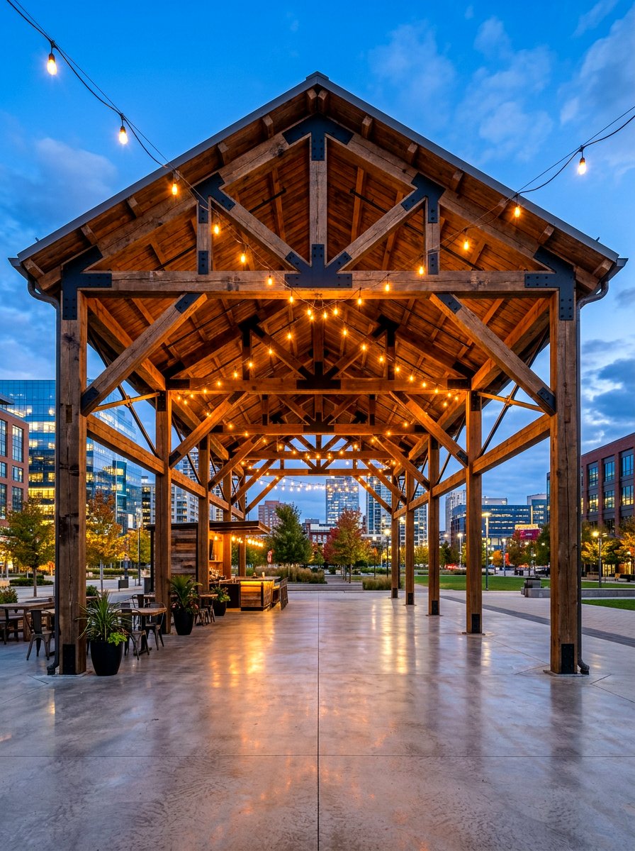 Industrial Wood Pavilion - 30 wood pavilion patio ideas