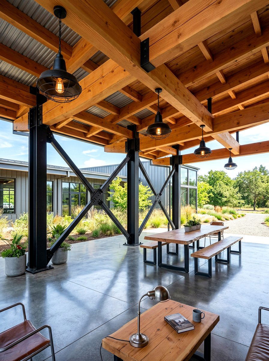 Industrial Wood Steel Cover - 30 wood patio cover ideas