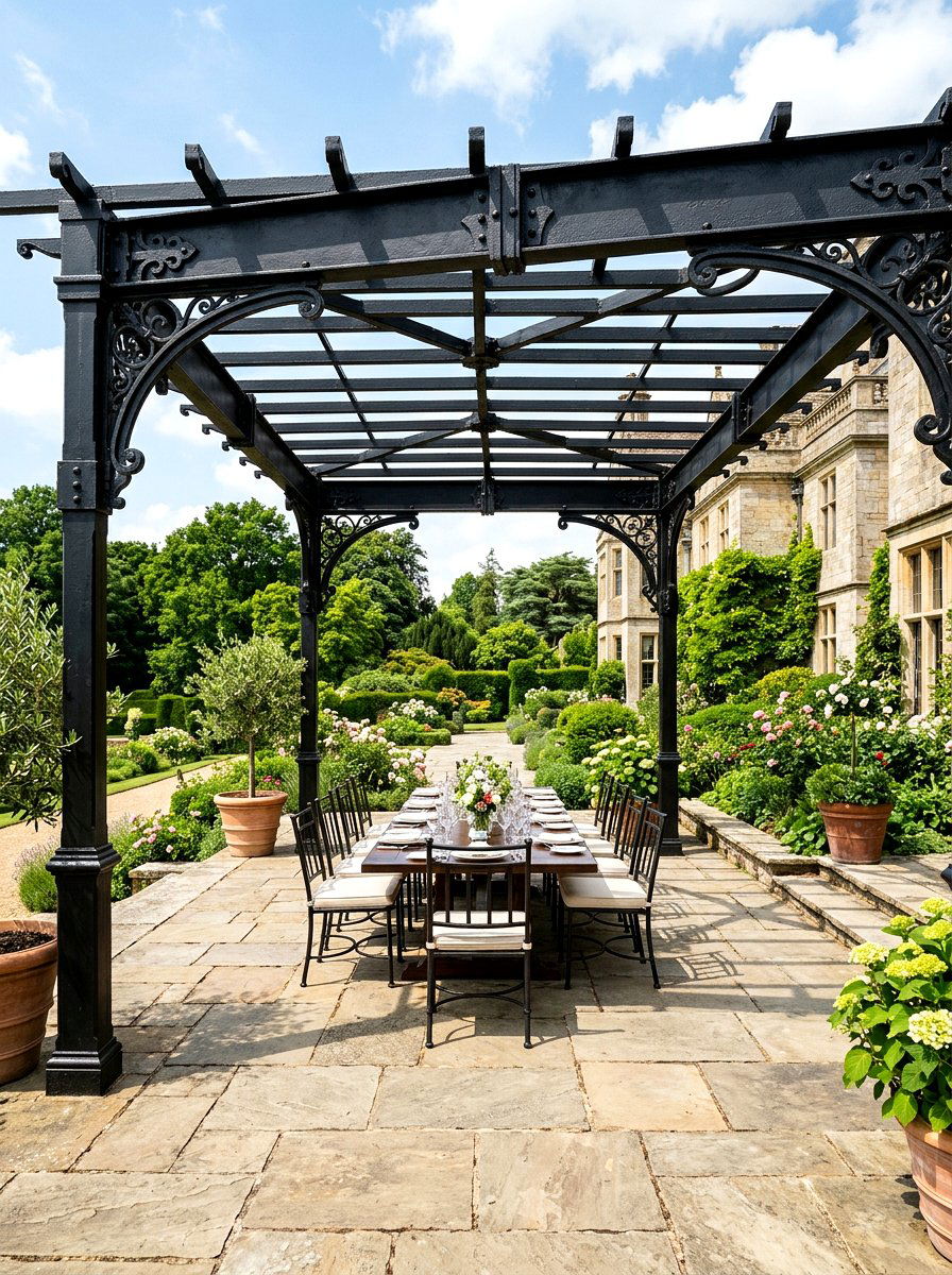 Industrial Wrought Iron Pergola - 30 metal pergola ideas