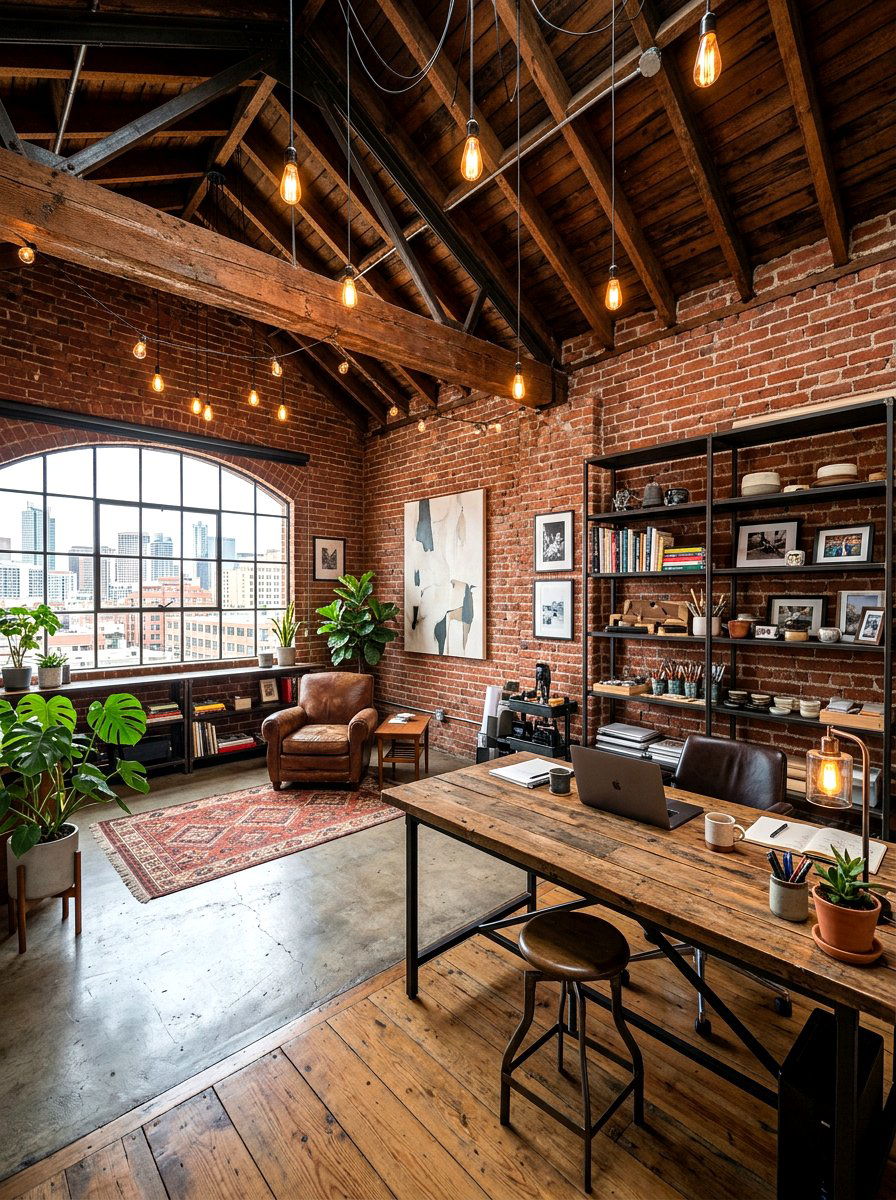 Industrial attic studio - 30 attic office ideas