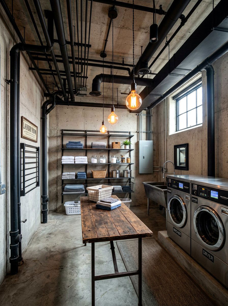 Industrial basement laundry room - 30 basement laundry area ideas