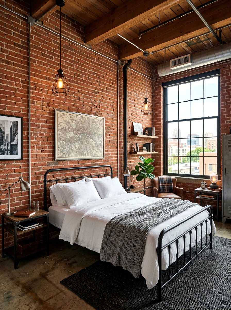 Industrial bedroom brick wall - 30 brick accent wall ideas