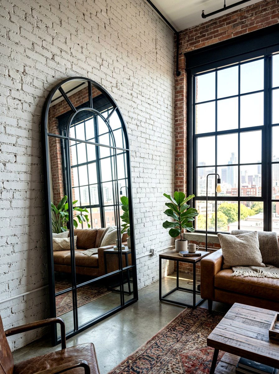 Industrial black arched mirror - 30 arched mirror decor ideas