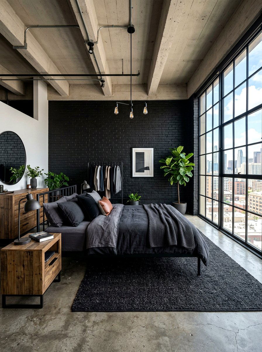 Industrial black bedroom style - 30 black bedroom ideas