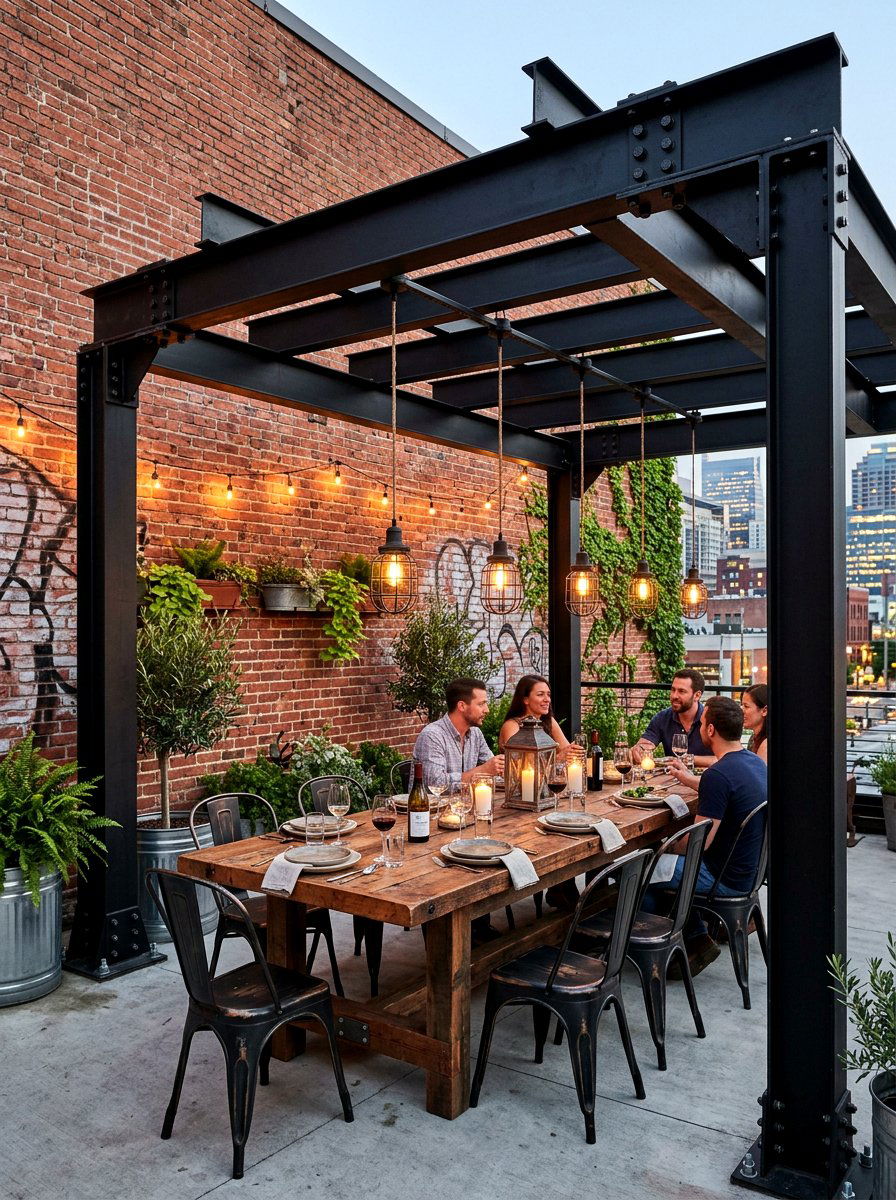 Industrial black pergola - 30 black pergola ideas