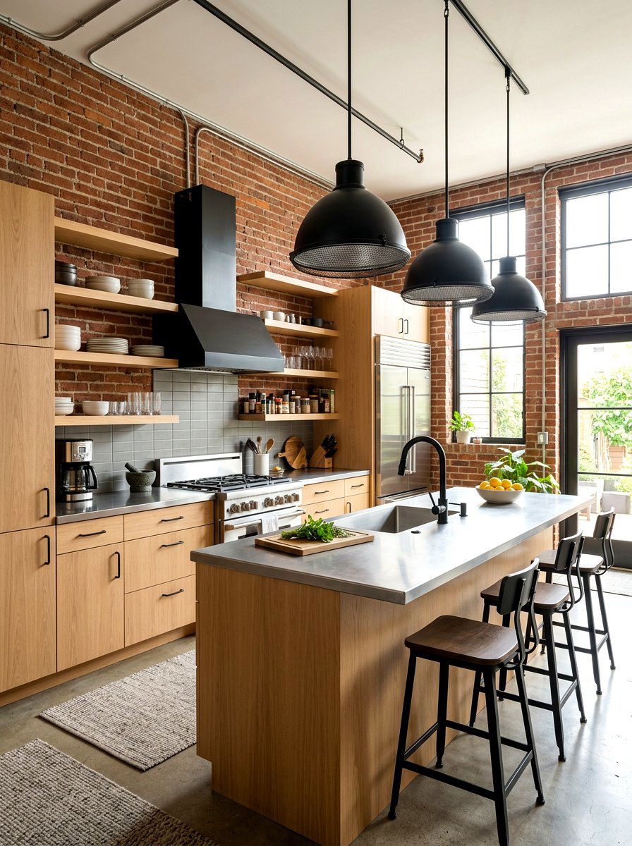 Industrial blonde wood kitchen - 30 blonde wood kitchen ideas
