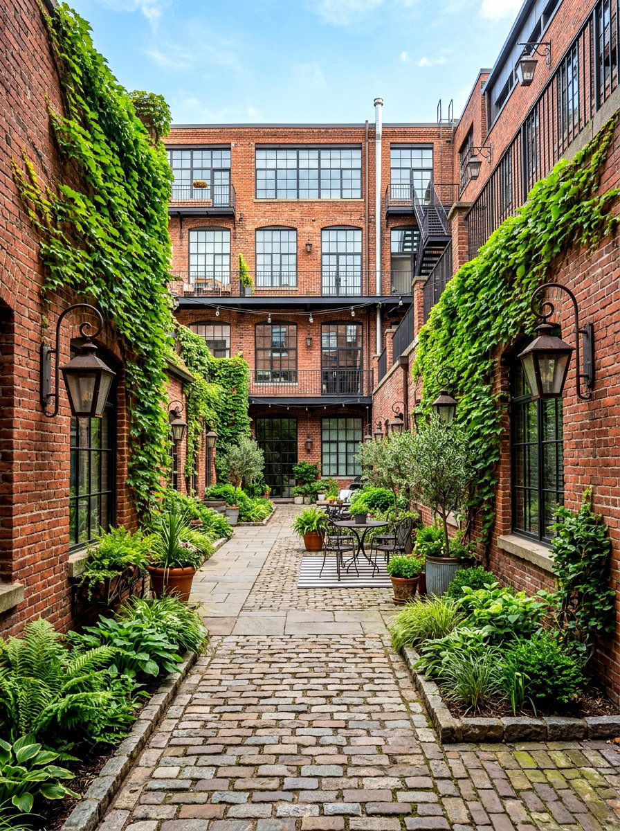 Industrial brick courtyard - 30 indoor courtyard garden ideas