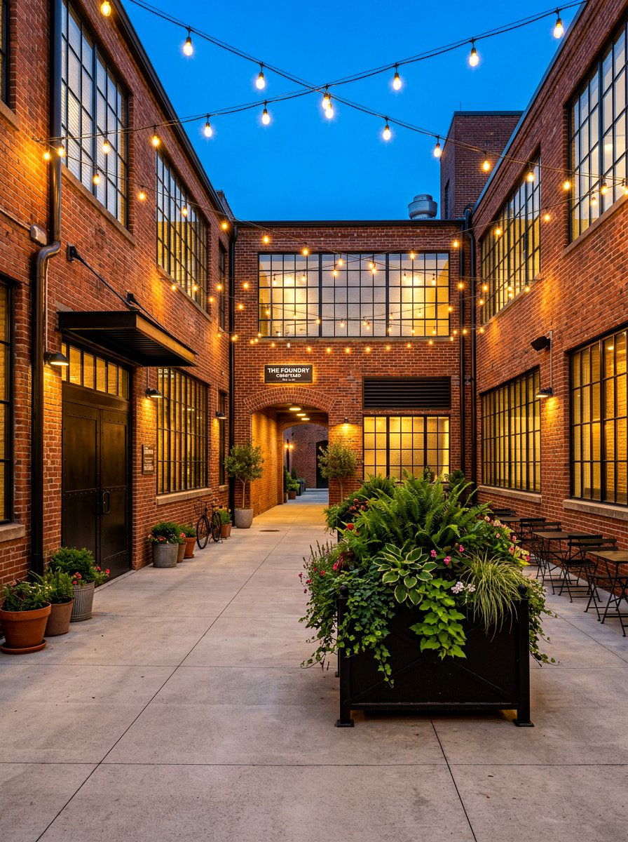 Industrial brick courtyard - 30 enclosed courtyard ideas