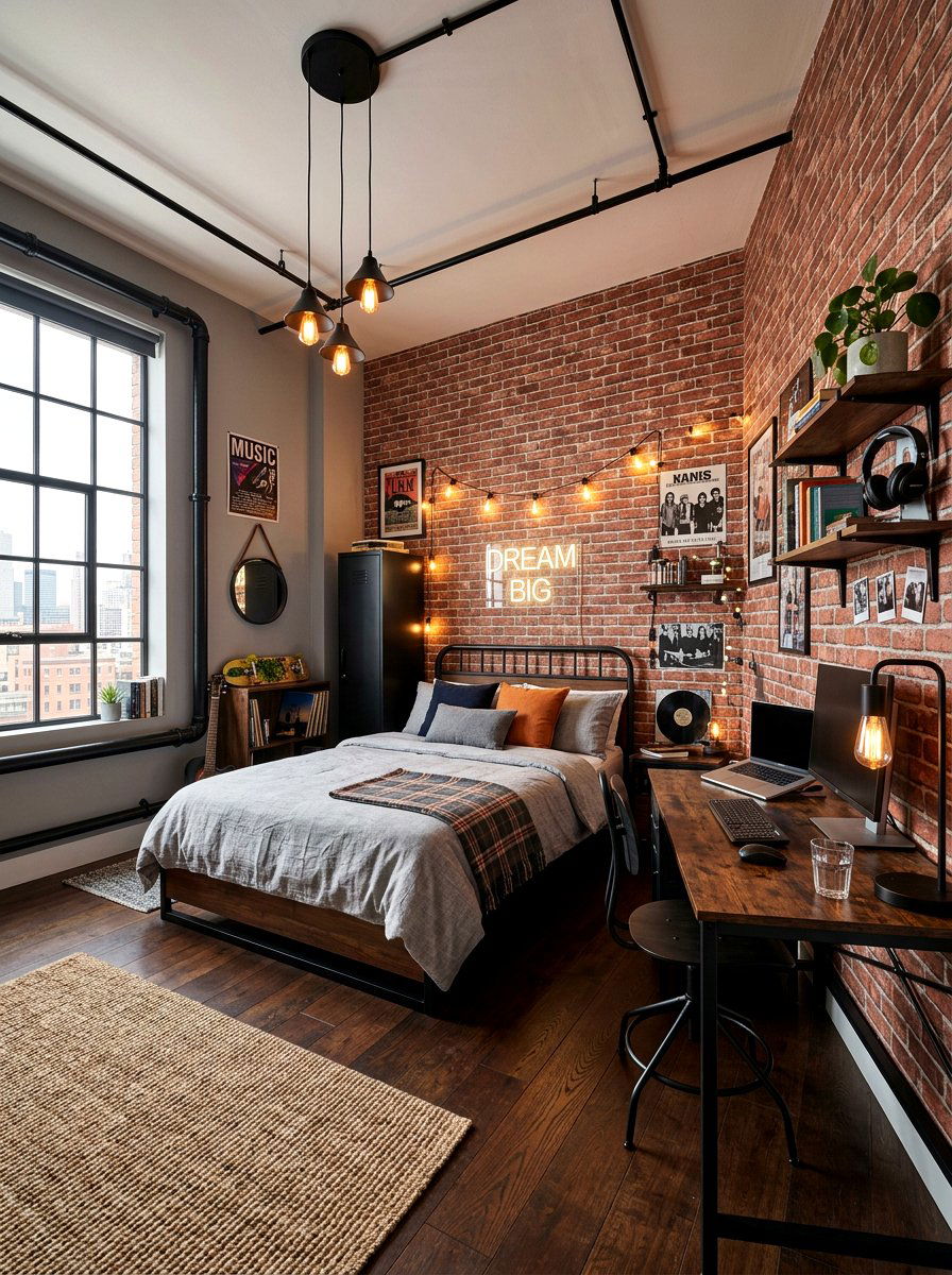 Industrial brick wallpaper - 30 teen hangout room ideas