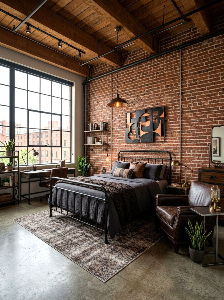 Industrial brown bedroom - 30 chocolate bedroom ideas