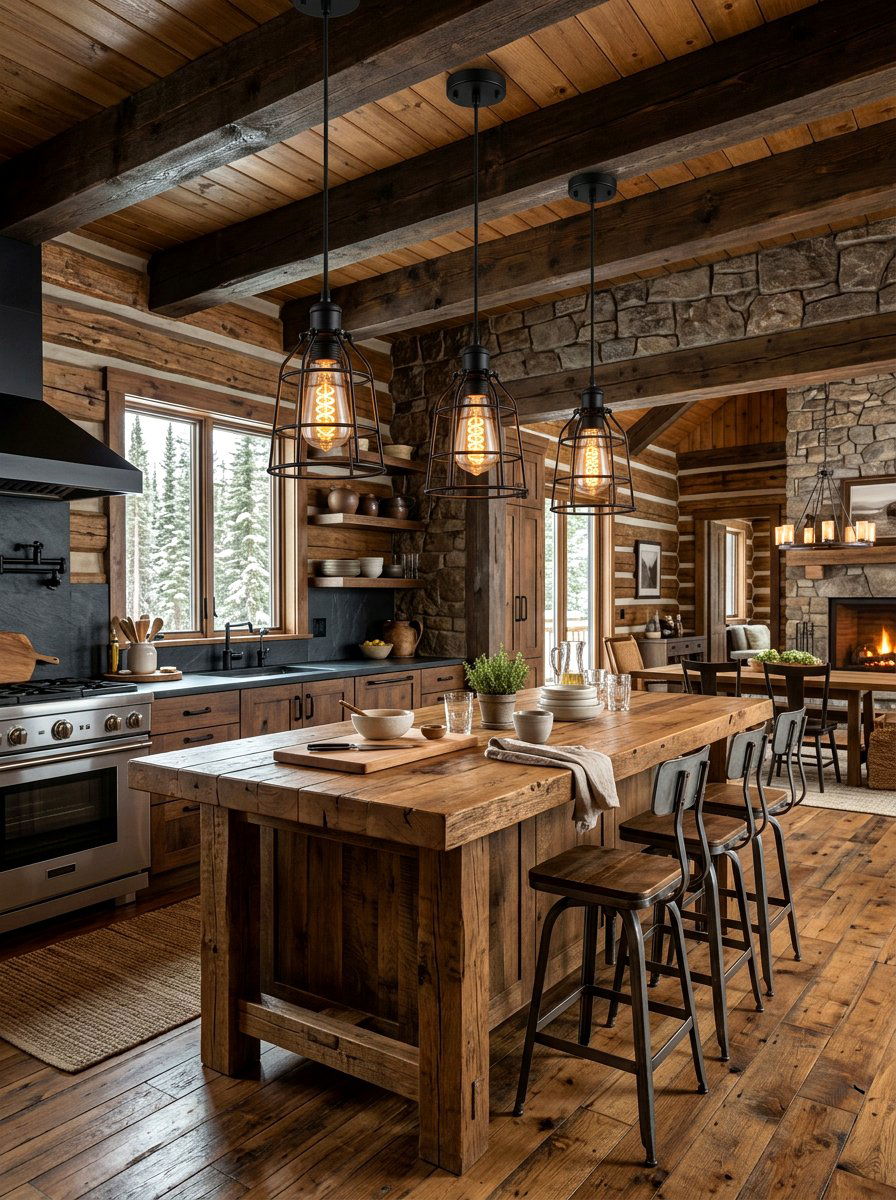 Industrial cabin lighting - 30 lake cabin decor ideas