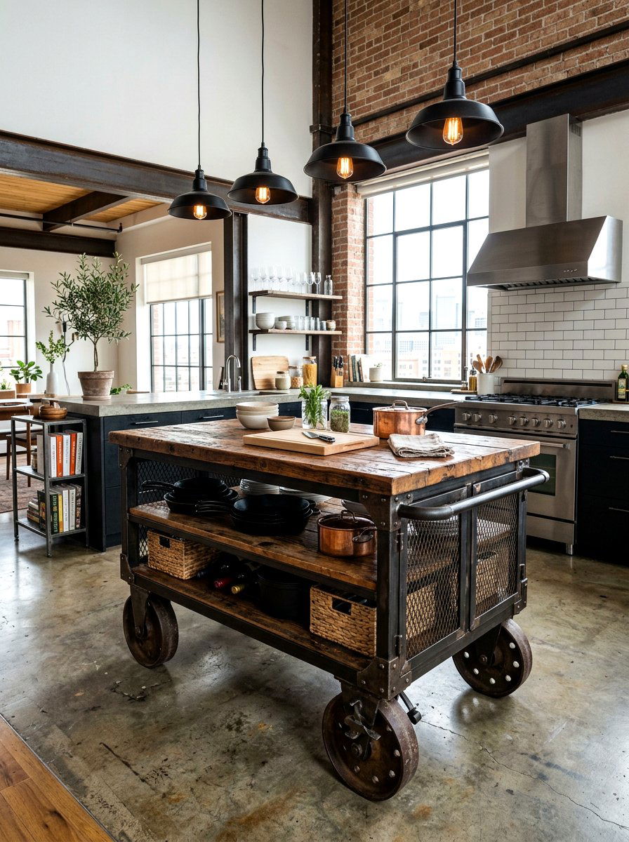 Industrial cart kitchen island - 30 movable kitchen island ideas