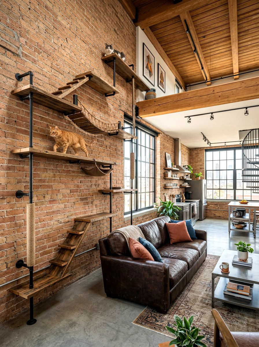 Industrial cat wall step - 30 cat climbing wall ideas