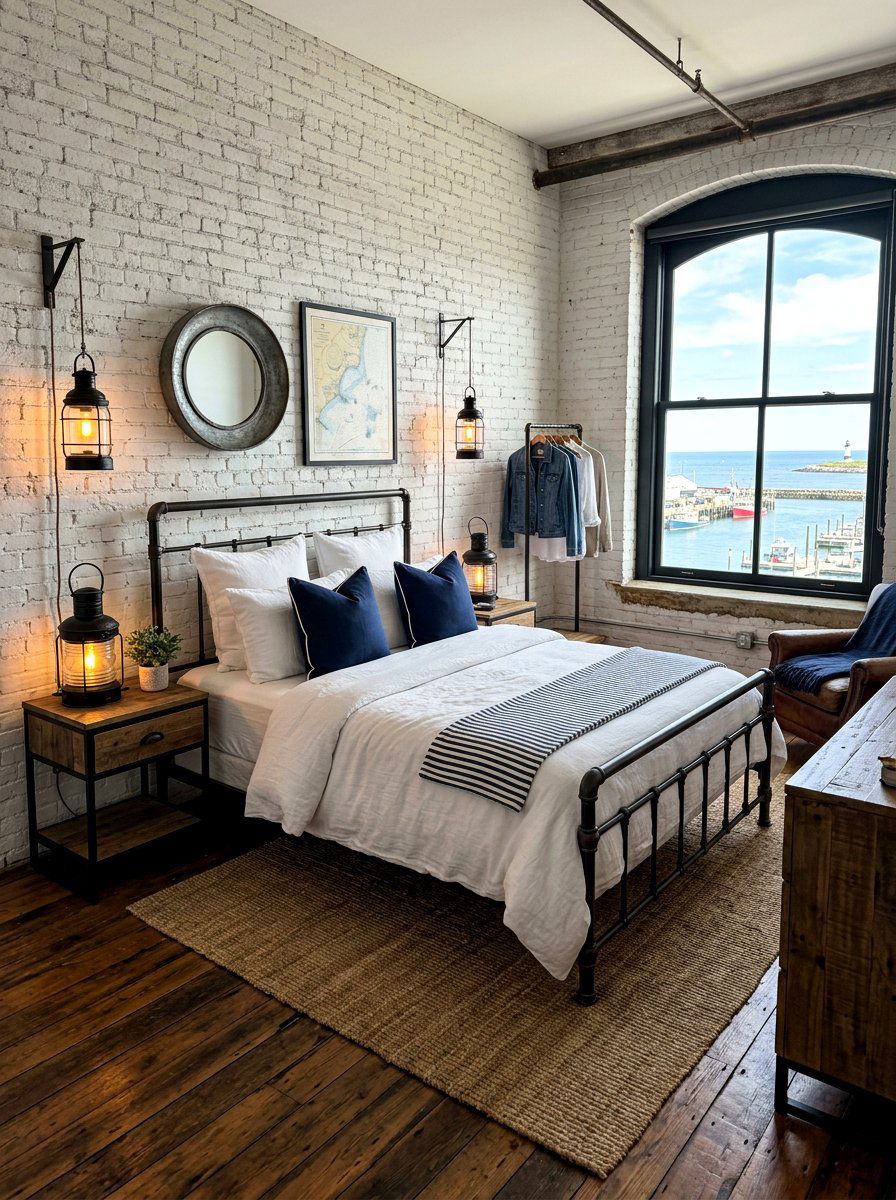 Industrial coastal bedroom with metal accents - 30 coastal bedroom ideas
