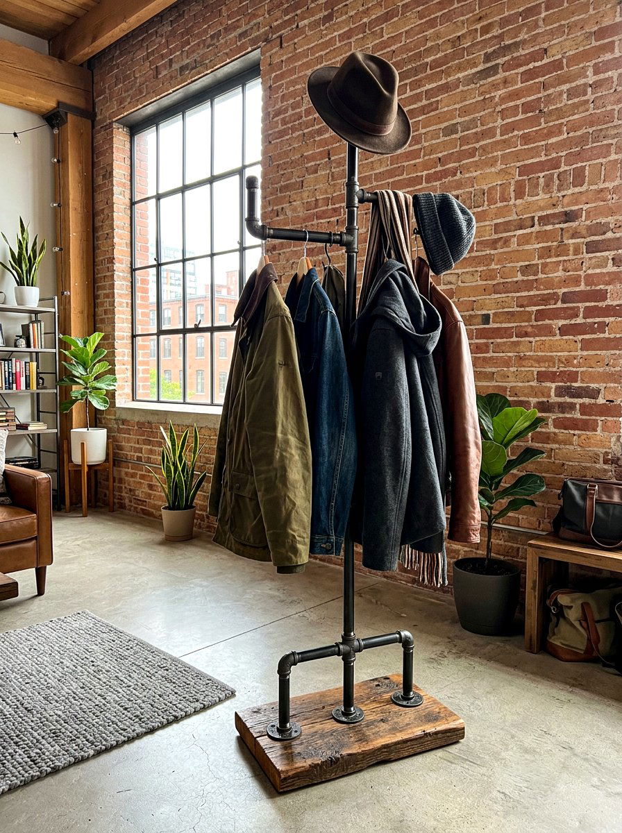 Industrial coat rack stand - 30 entryway decor ideas