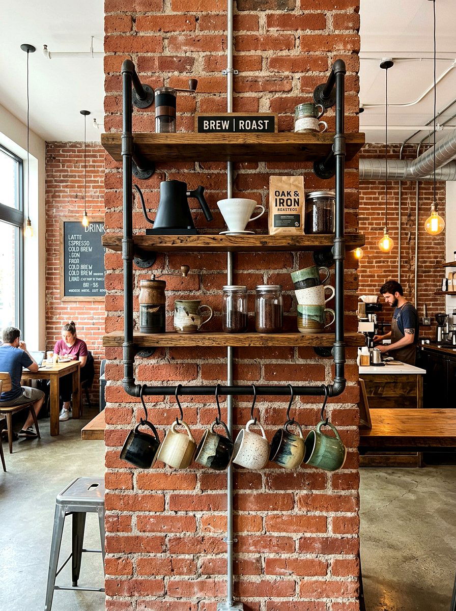 Industrial coffee wall rack - 30 coffee pantry wall ideas
