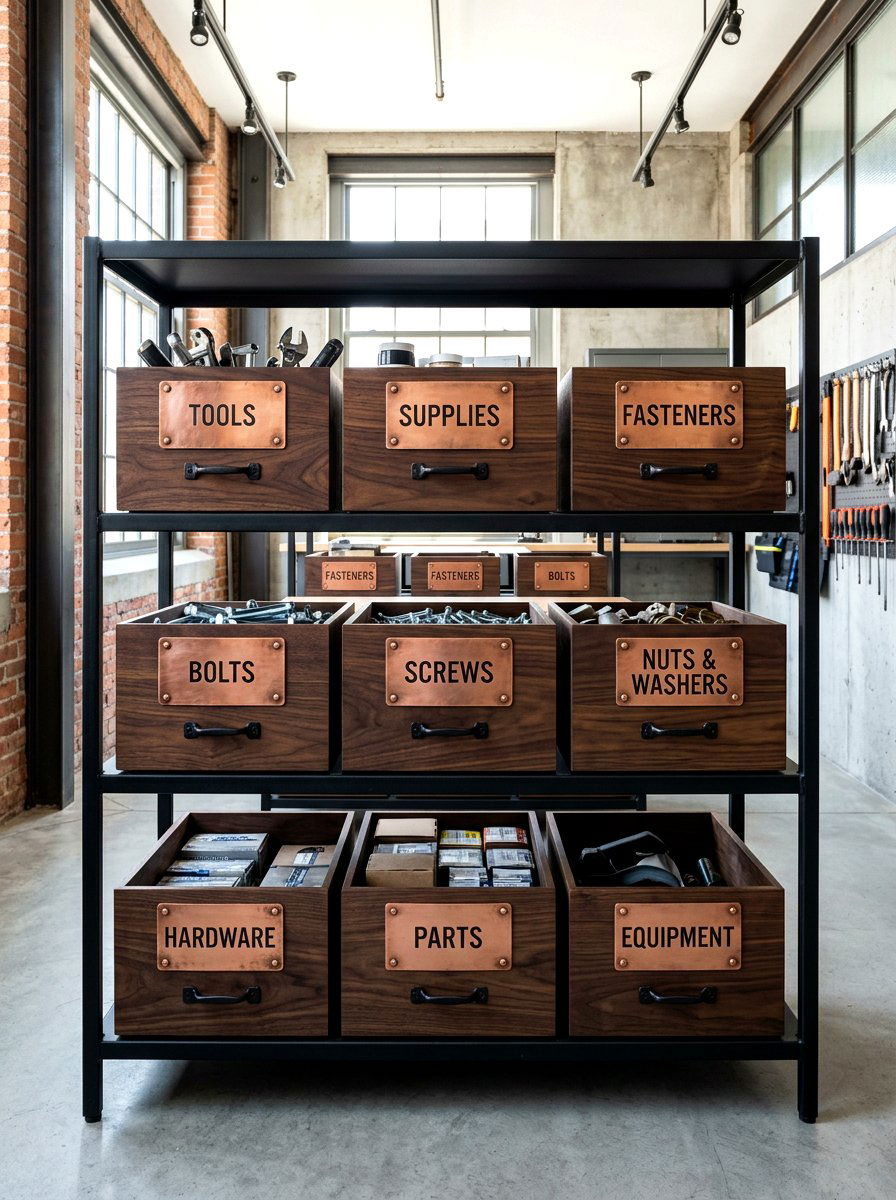 Industrial copper closet basket labels - 30 closet basket labels ideas