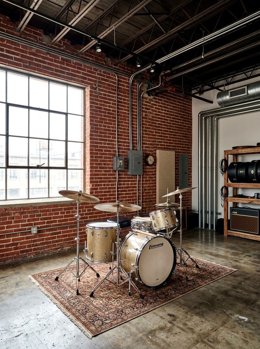 Industrial drum room - 30 drum room ideas