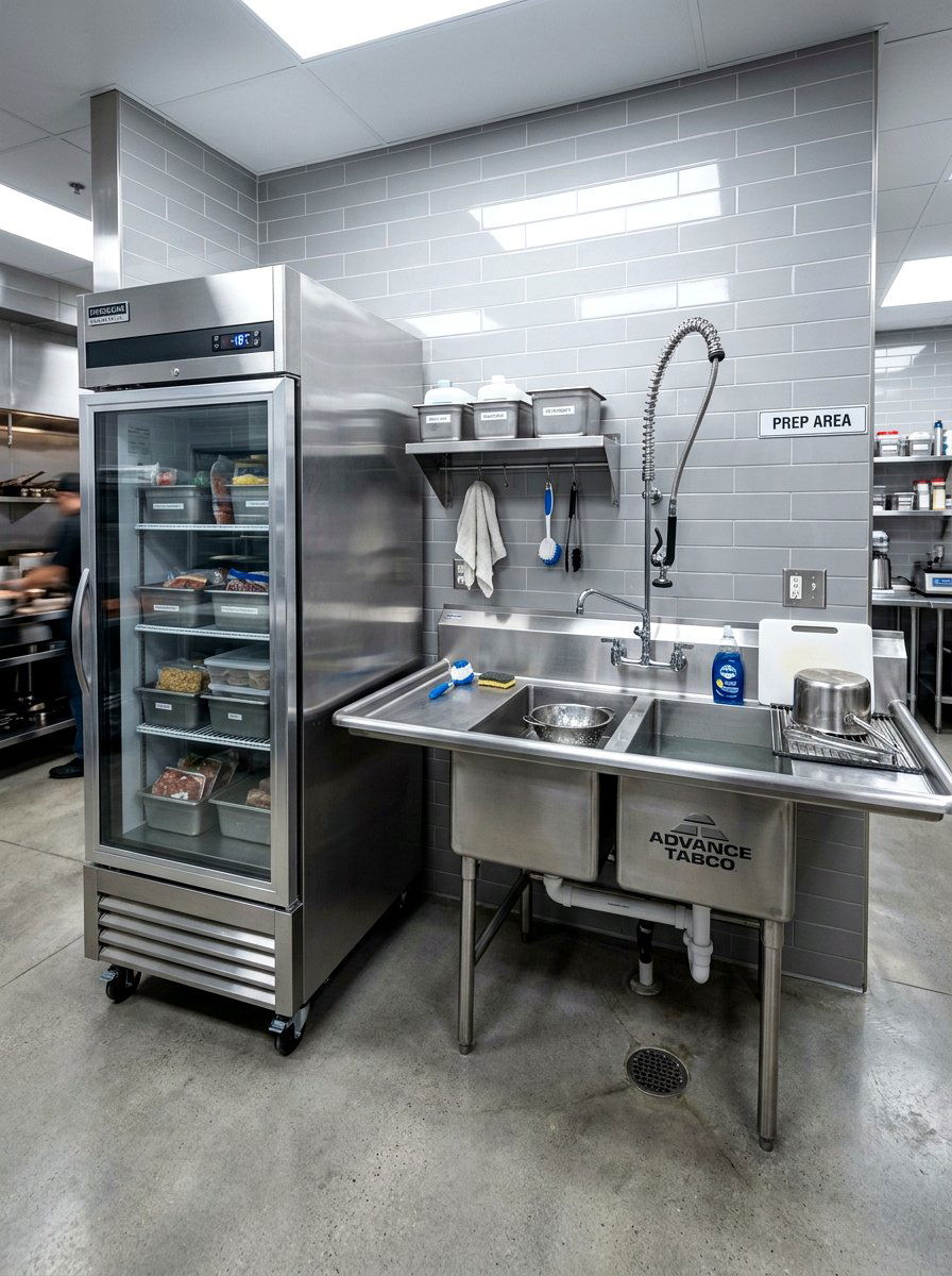 Industrial freezer station with utility sink - 30 garage freezer corner ideas