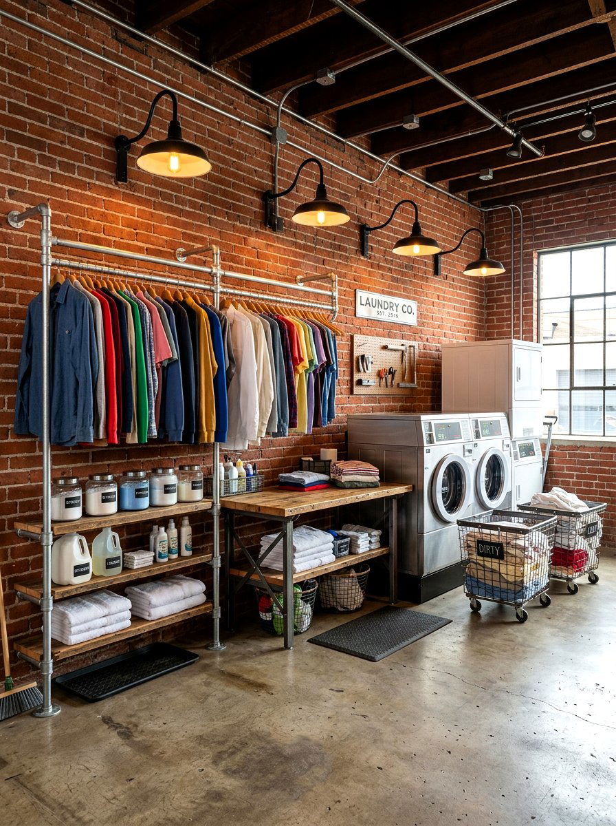 Industrial garage laundry area - 30 garage laundry combo ideas