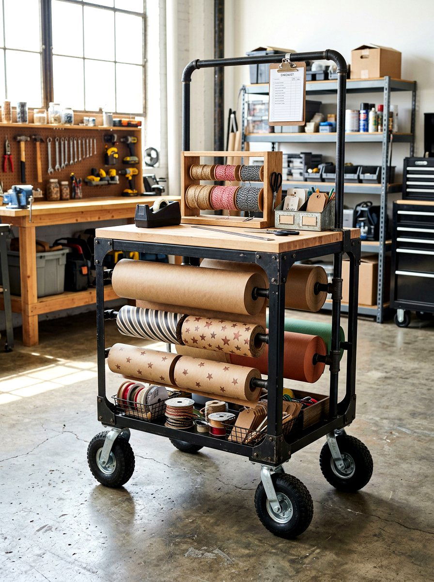 Industrial gift wrap cart - 30 gift wrapping station ideas