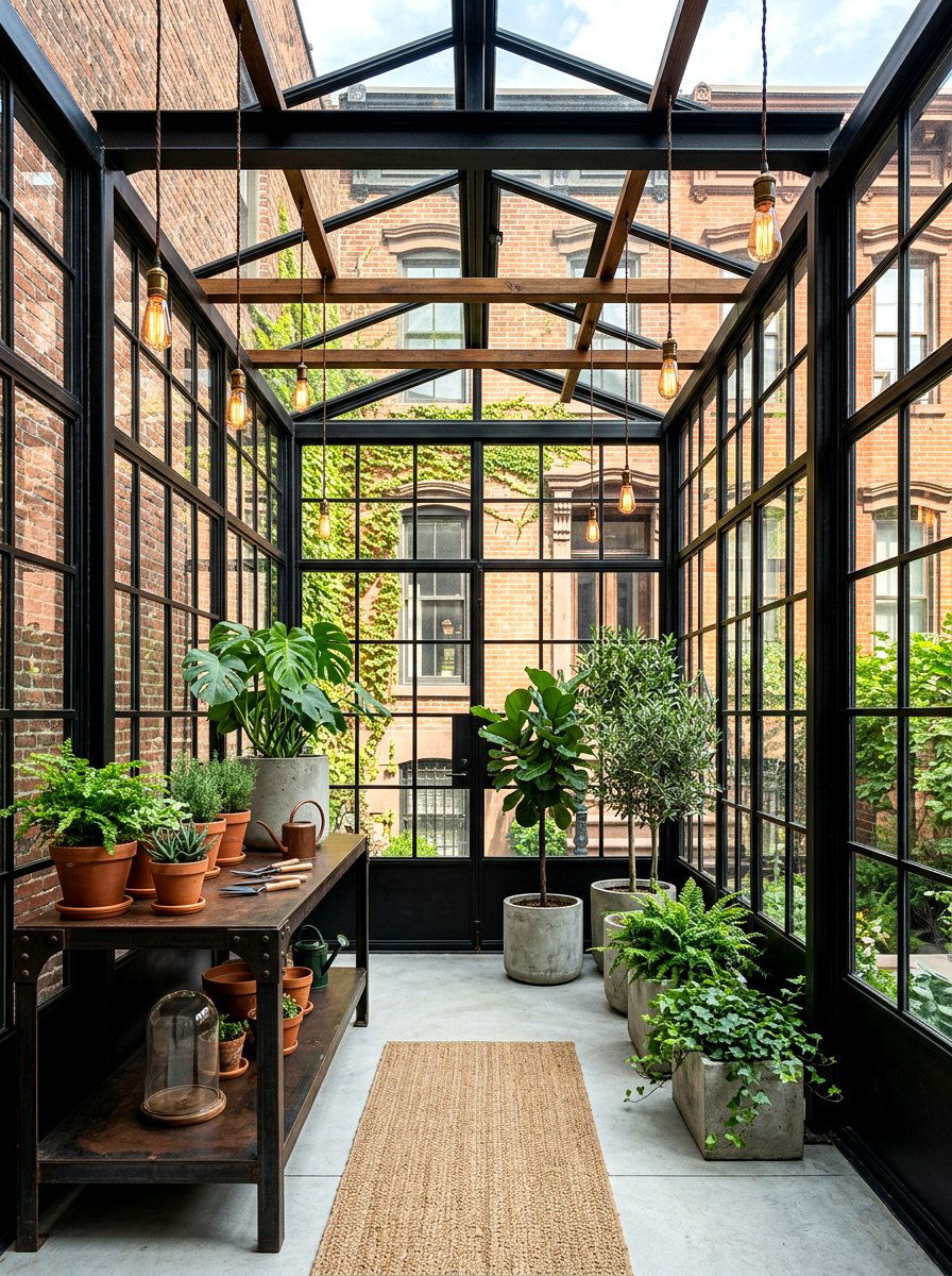Industrial glass porch - 30 attached greenhouse porch ideas