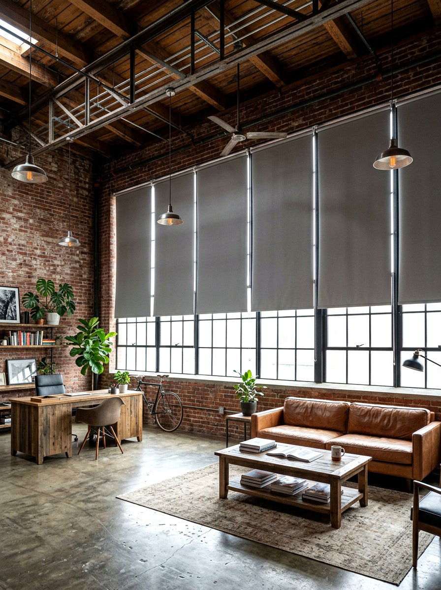 Industrial grey loft shades - 30 roman shade ideas