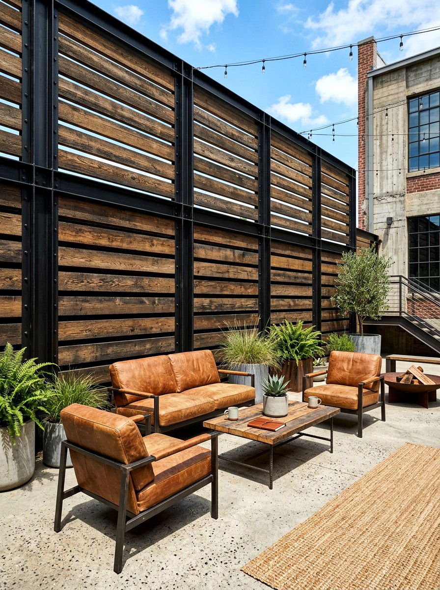 Industrial iron and slat wall - 30 porch slat wall ideas