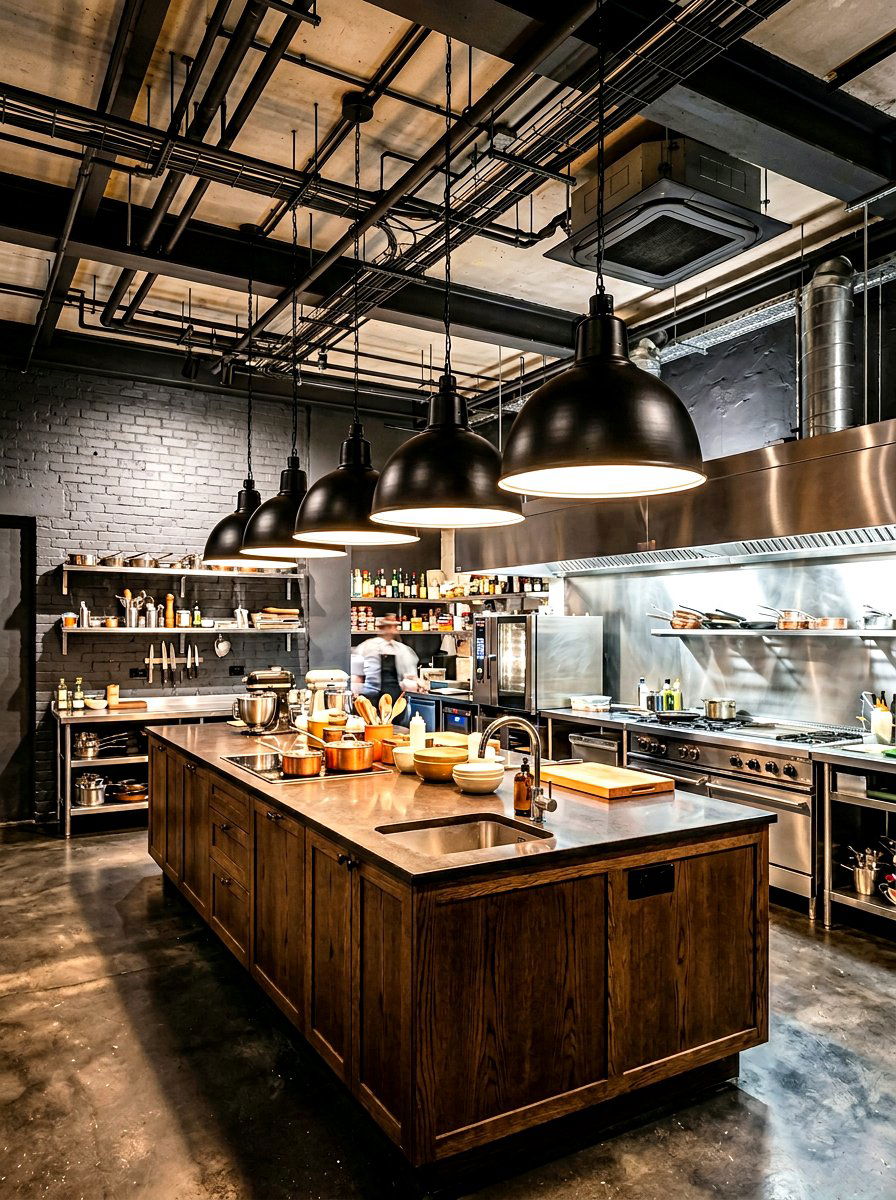 Industrial kitchen lighting - 30 moody kitchen ideas