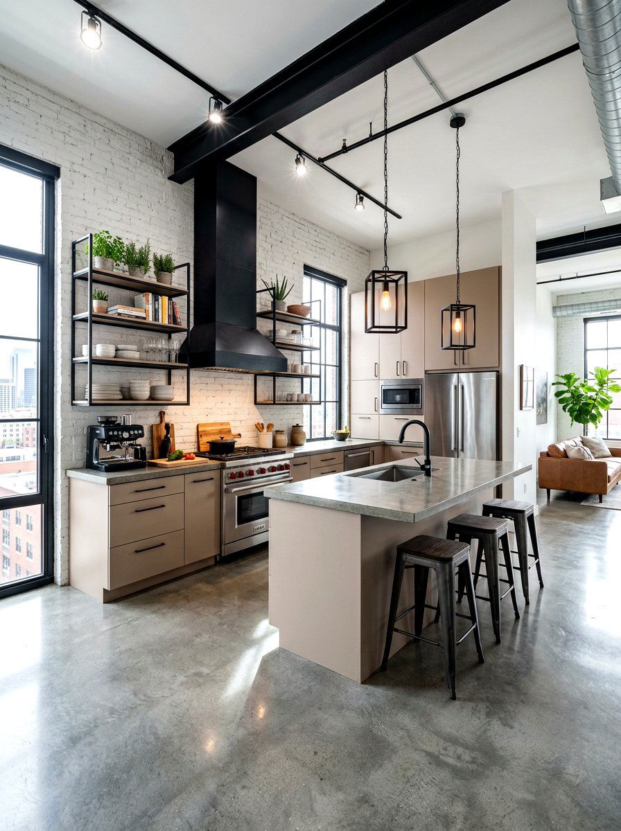 Industrial latte kitchen concrete floors - 30 latte color kitchen ideas