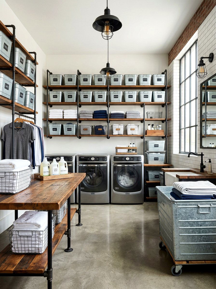 Industrial laundry room accents - 30 farmhouse laundry room ideas