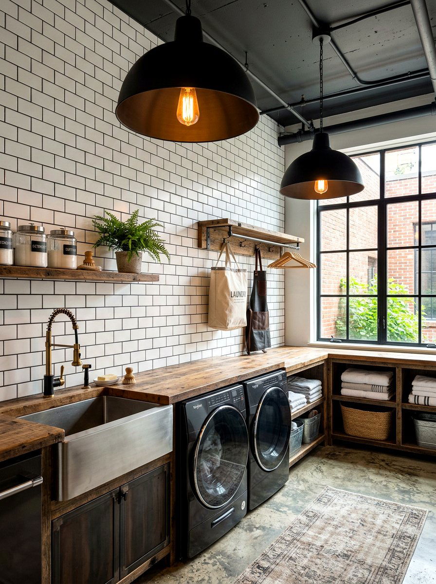 Industrial light laundry room - 30 vintage laundry room ideas