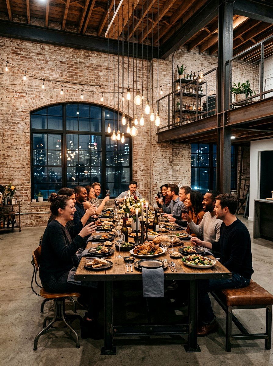 Industrial loft dinner party - 30 dinner party table ideas aesthetic