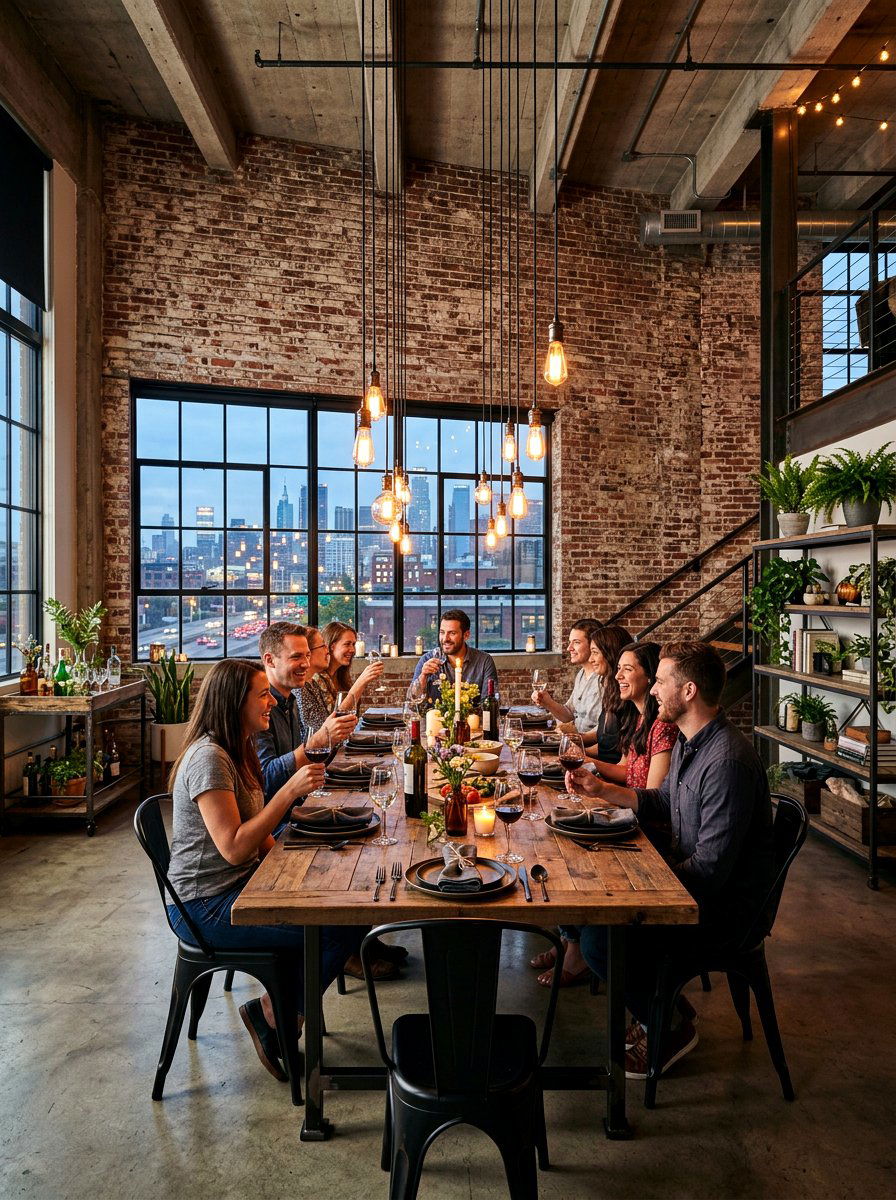 Industrial loft dinner setup - 30 romantic dinner party ideas at home
