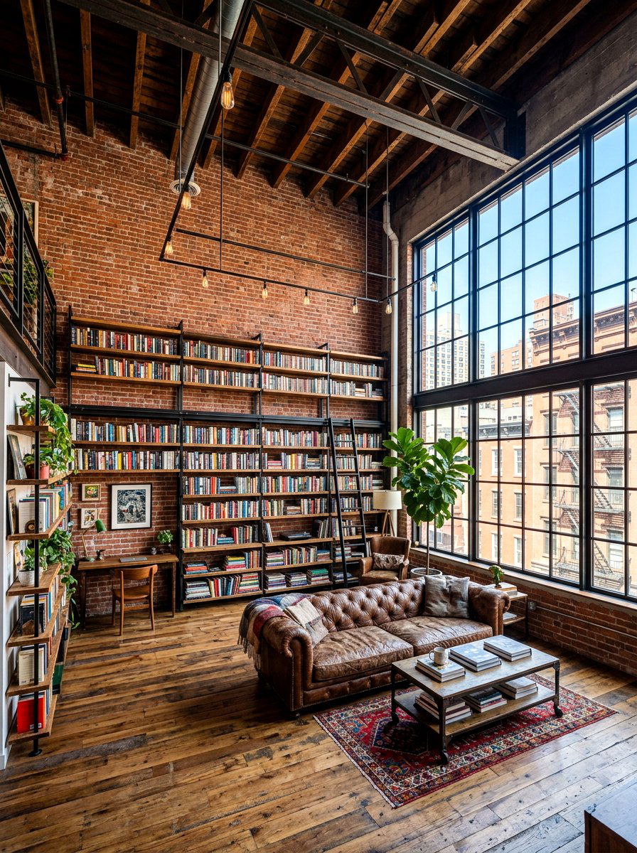 Industrial loft library - 30 book nook ideas