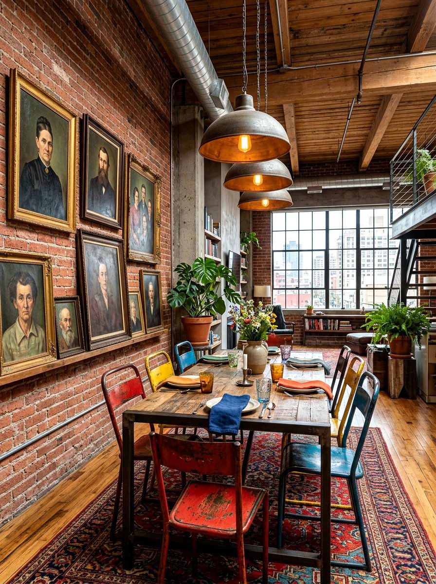 Industrial loft vintage portraits - 30 vintage portrait wall ideas
