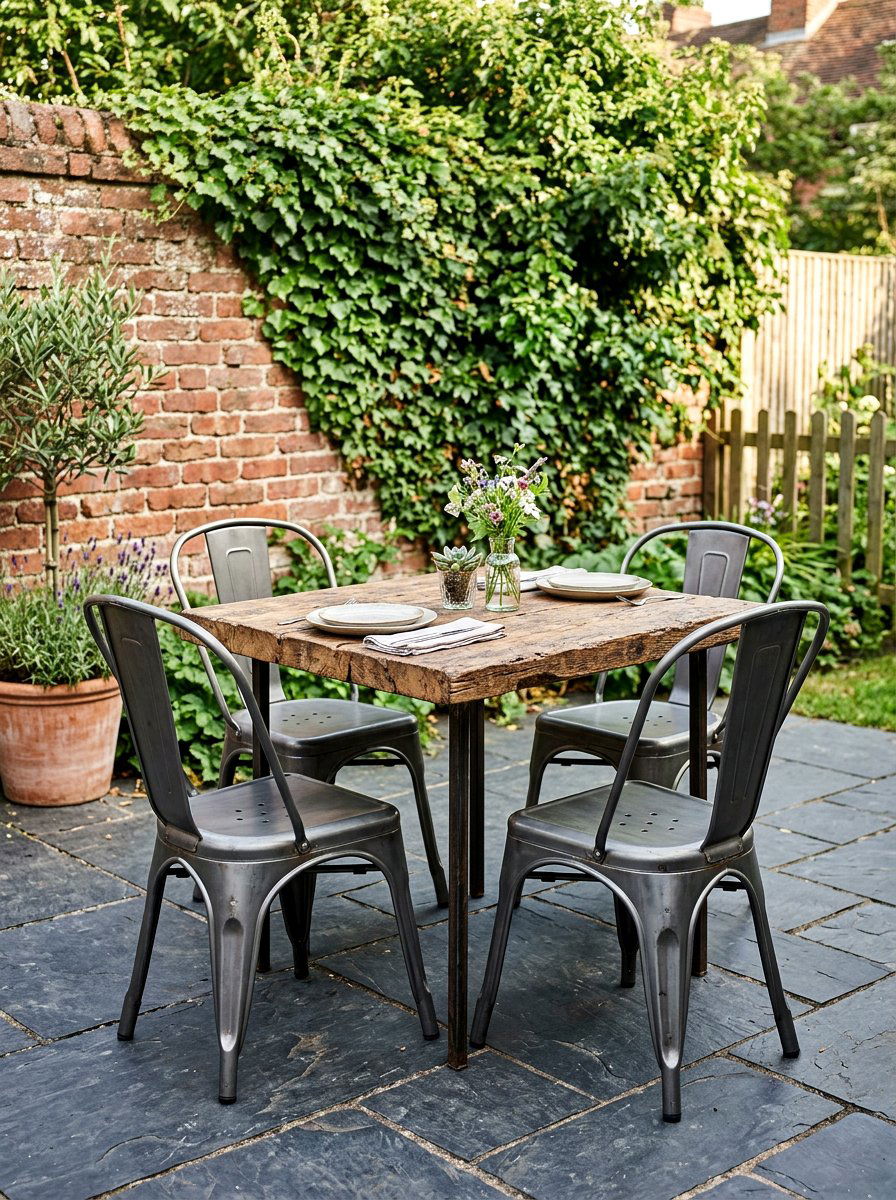 Industrial metal bistro chairs - 30 patio breakfast area ideas