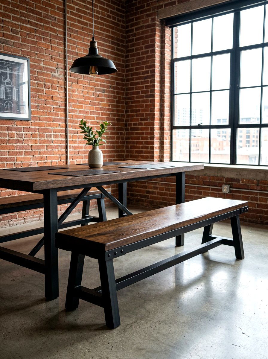 Industrial metal dining bench - 30 built in dining bench ideas