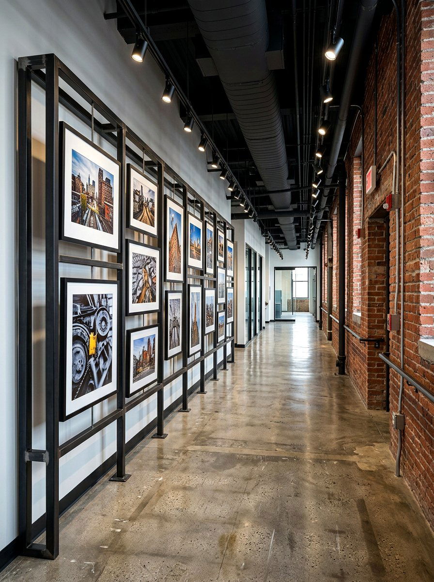 Industrial metal frame gallery - 30 hallway gallery wall ideas