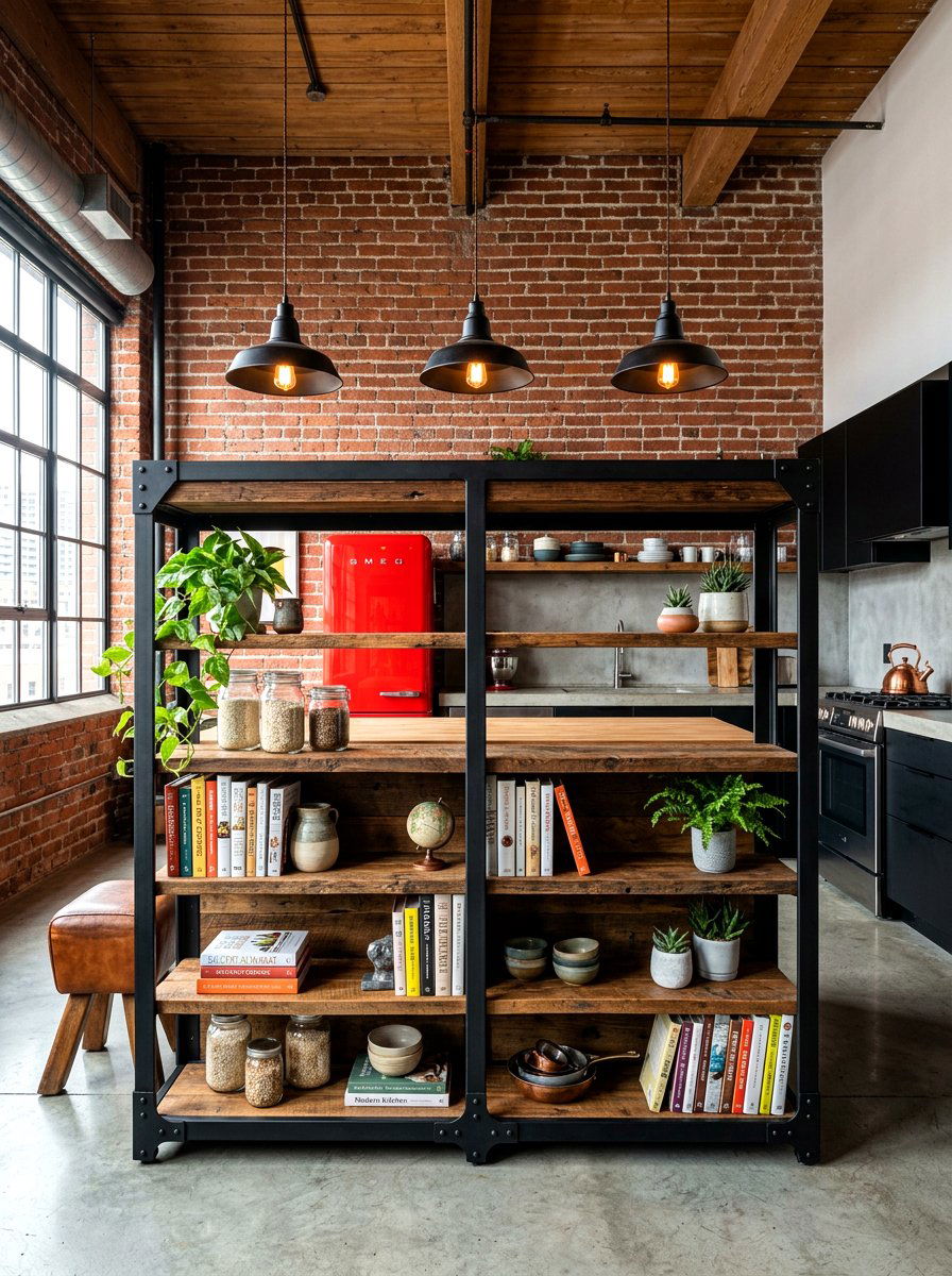 Industrial metal frame island bookshelf - 30 island bookshelf ideas