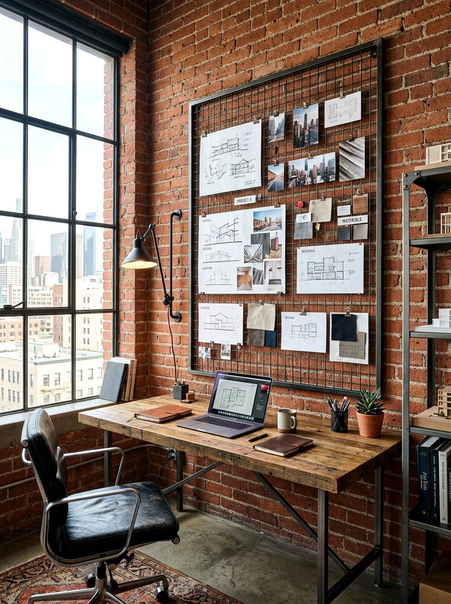 Industrial metal grid board - 30 pinboard office aesthetic ideas