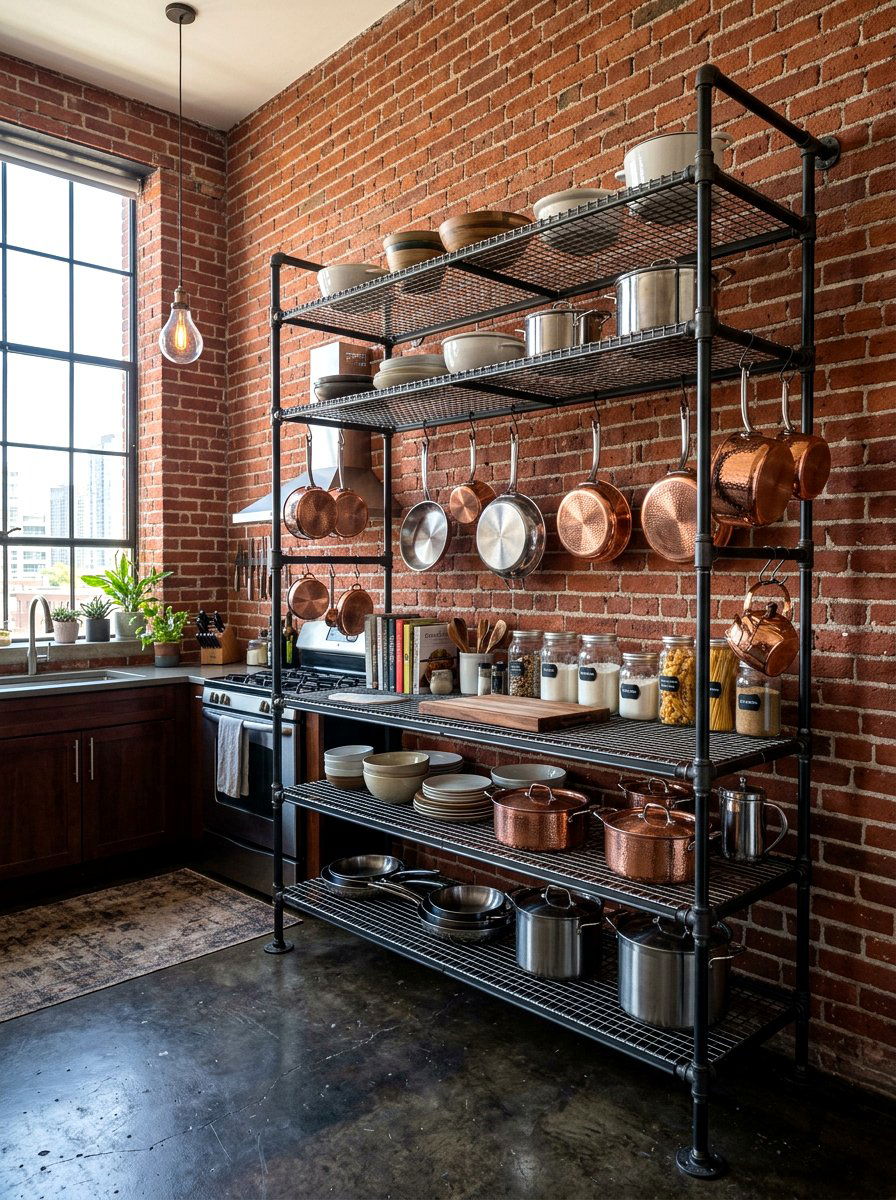 Industrial metal kitchen shelves - 30 open kitchen shelf ideas
