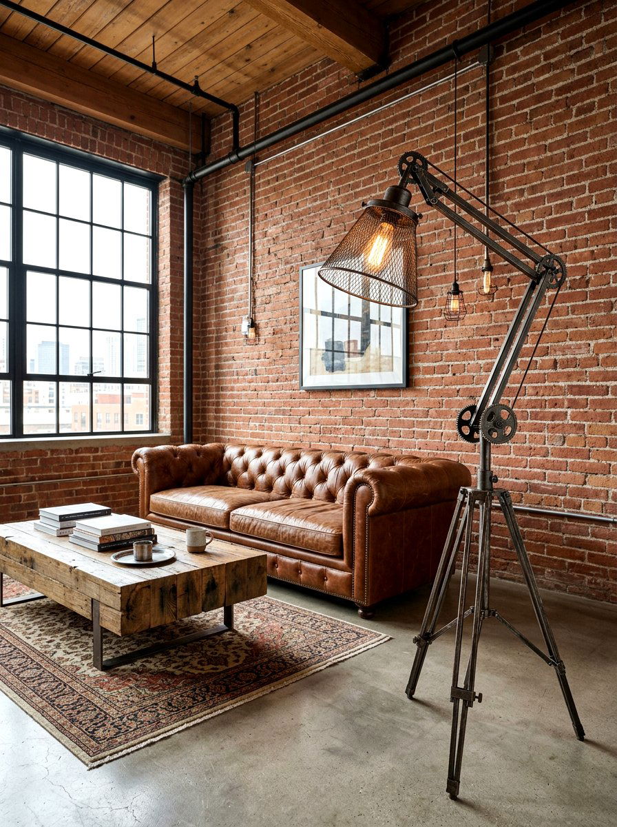 Industrial metal lamp - 30 cozy lamp lit living room ideas