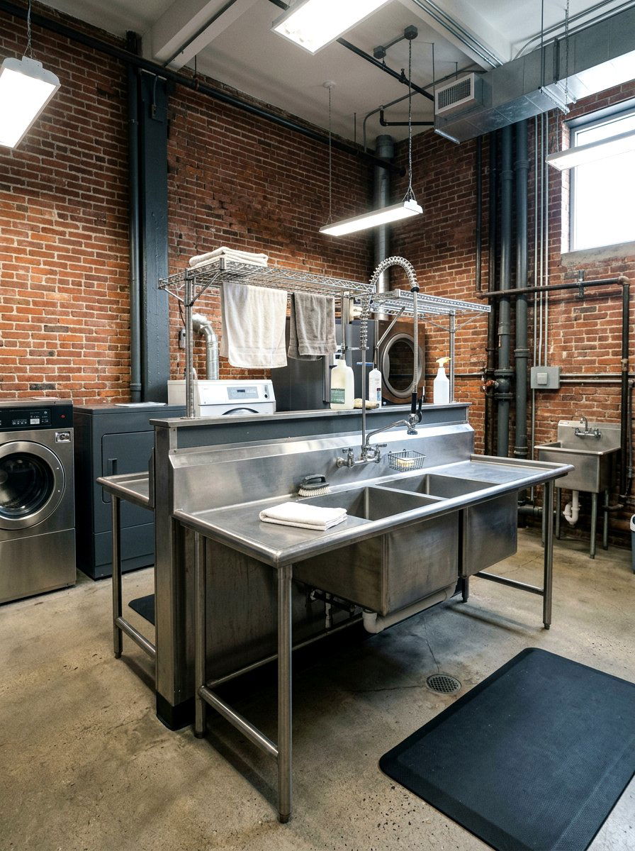 Industrial metal laundry top - 30 countertop over washer dryer ideas